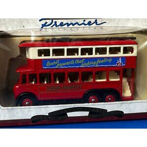 vintage LLEDO Diecast 1928 Karrier E6 Trolley Bus Bovril Medication London red